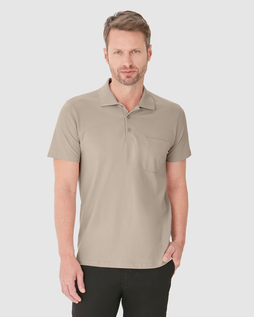 Camisa Polo Básica Masculina Gola Esporte E Bolso Piquet Stretch