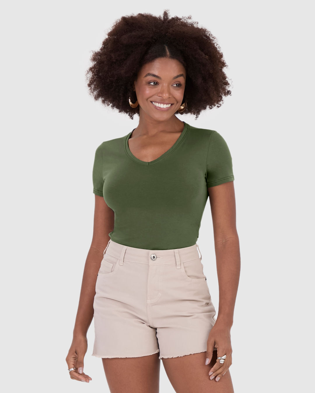 Blusa Básica Feminina Decote V Em Algodão - Imagem 6