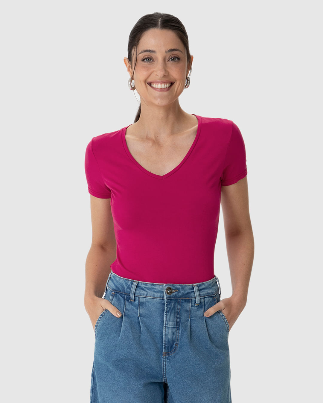 Blusa Básica Feminina Decote V Em Viscose Stretch - Imagem 6
