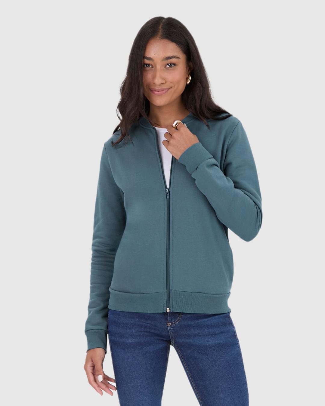 Jaqueta Básica Feminina Bolso Lateral Em Moletom Flanelado