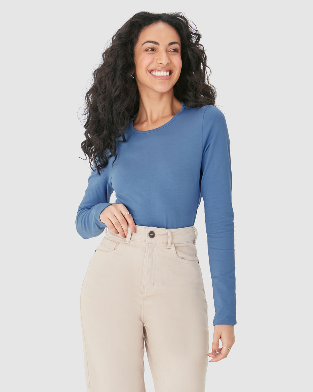 Blusa Básica Feminina Decote Redondo Em Algodão