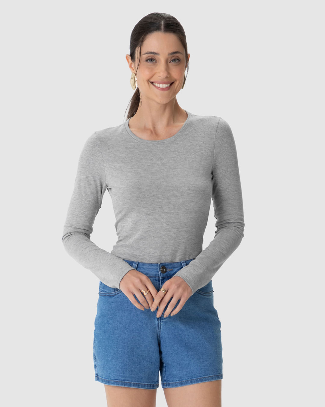 Blusa Básica Feminina Decote Redondo Em Viscose Stretch
