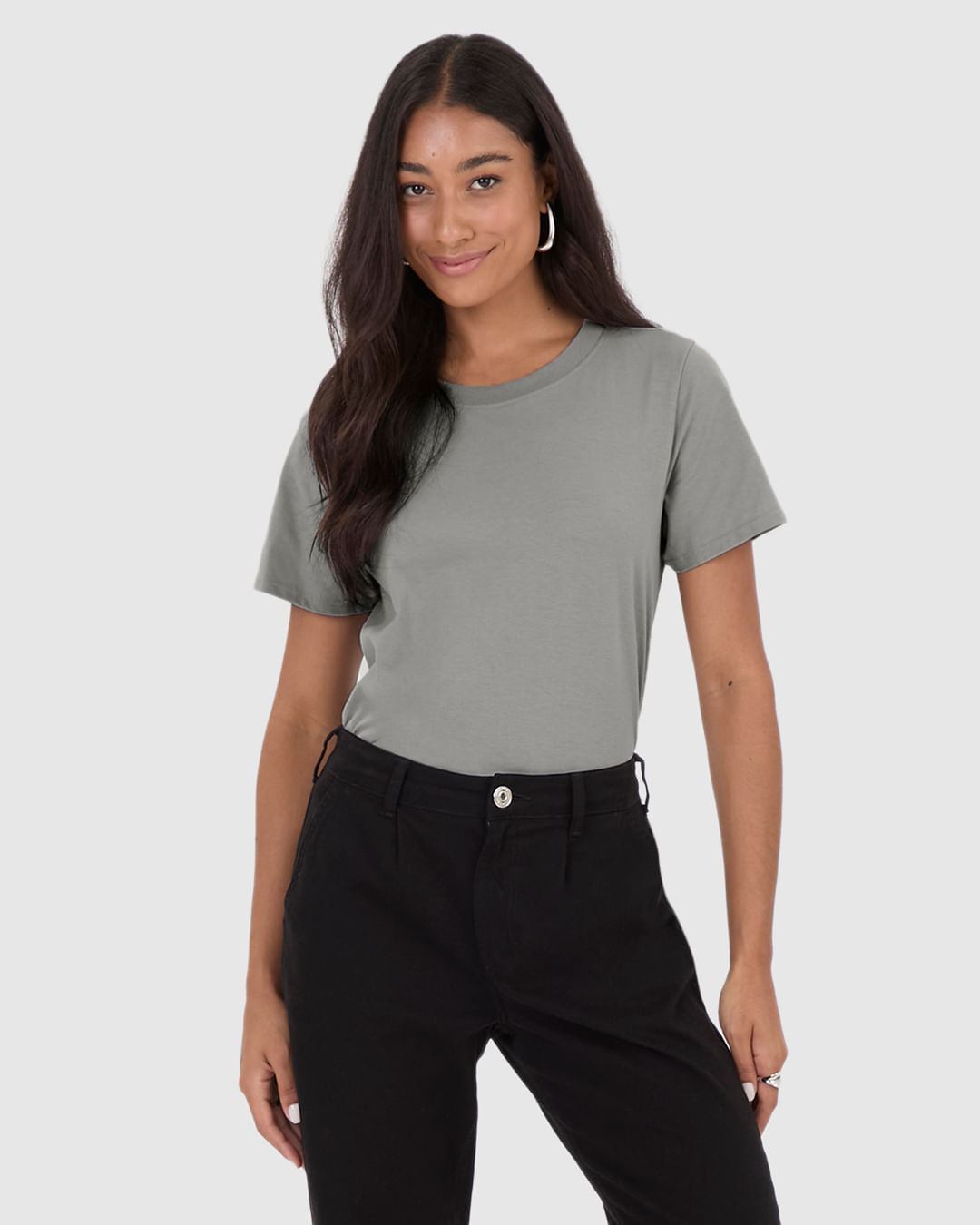 Blusa Básica Feminina Decote Redondo Com Pesponto Em Algodão - Imagem 11