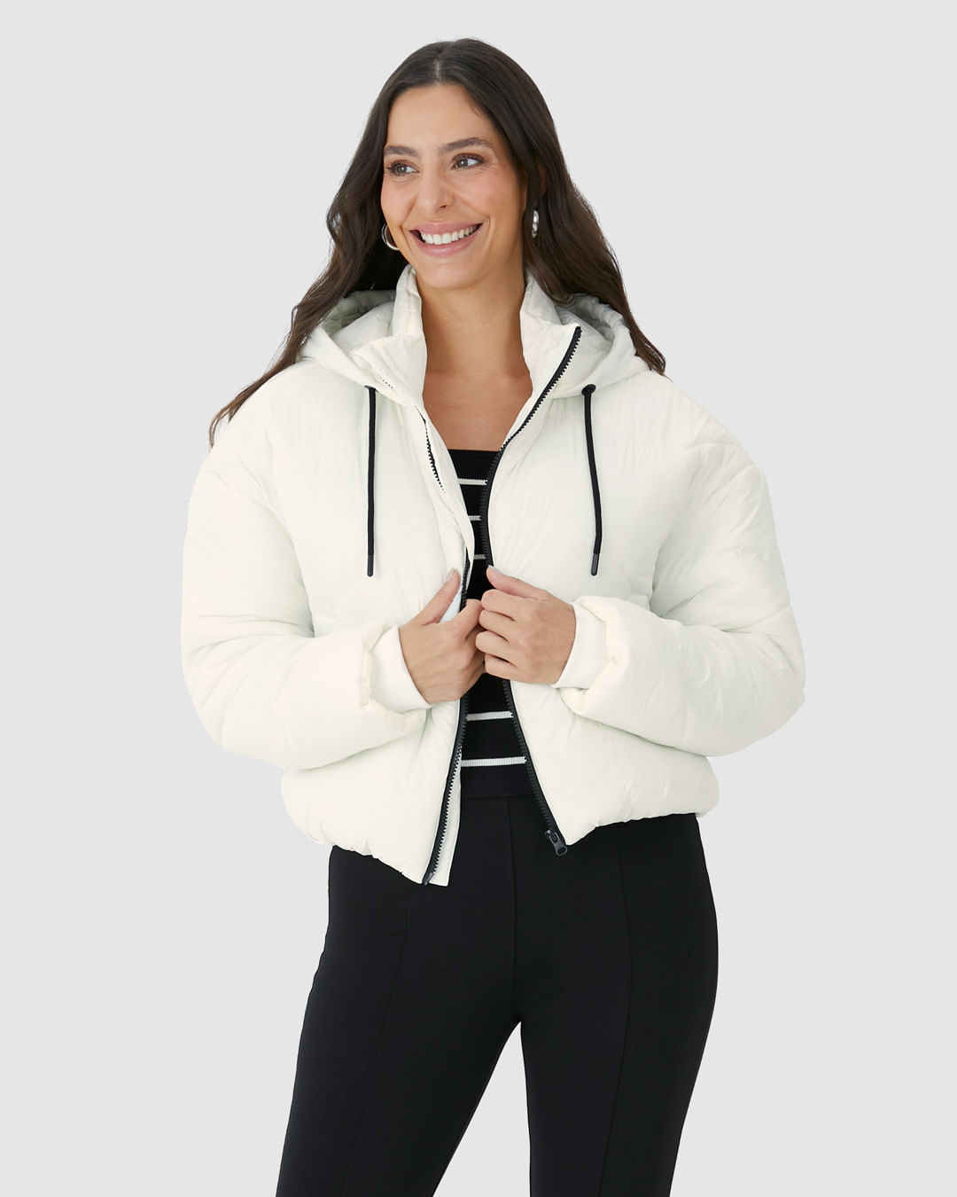 Jaqueta Feminina Puffer Cropped Com Capuz Em Nylon - Imagem 16