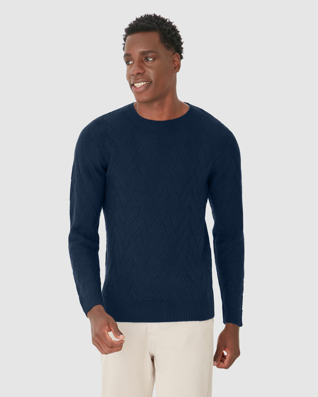 Suéter Masculino Gola Redonda Manga Longa Em Tricô Texturizado - Imagem 6