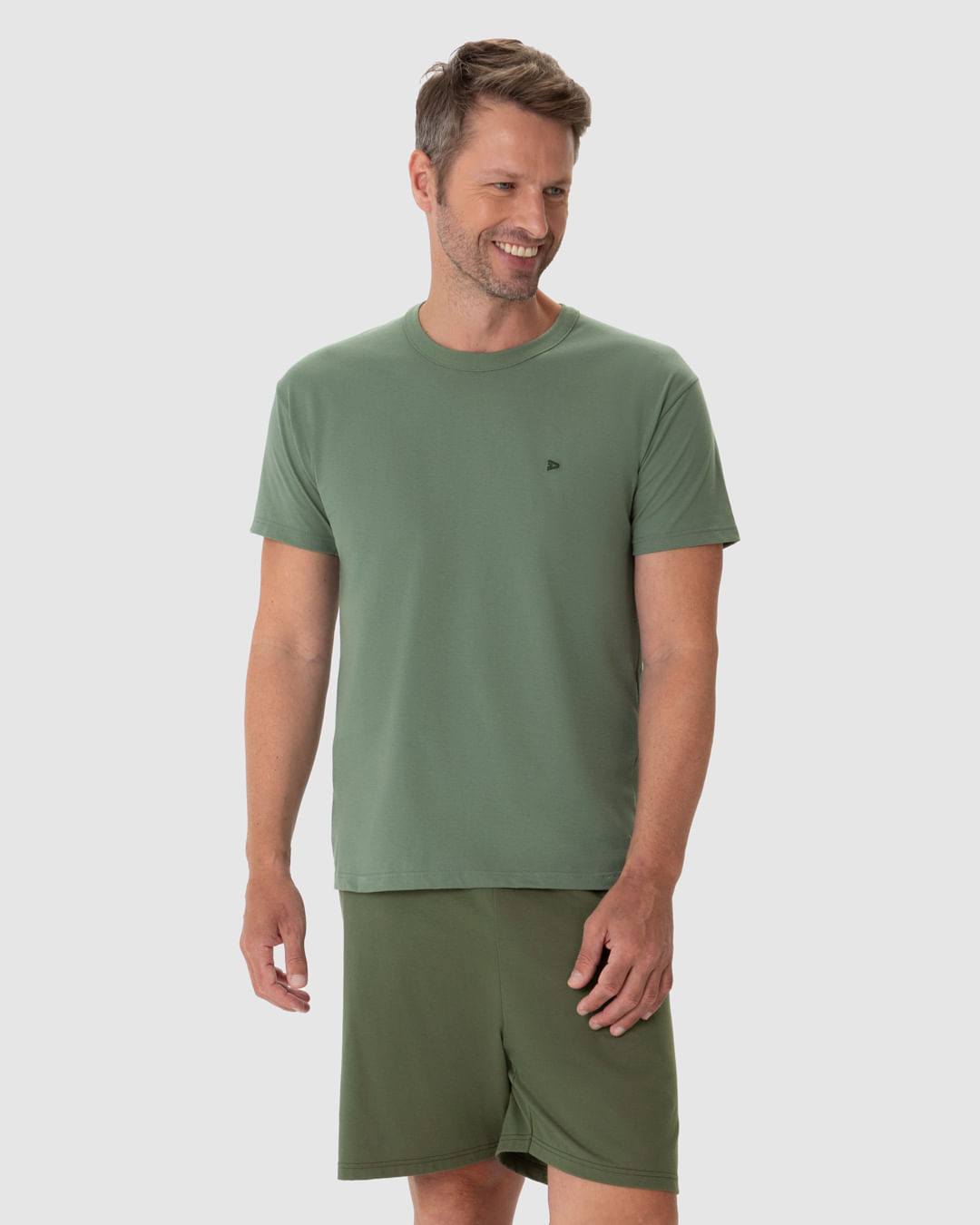 Pijama Masculino Camiseta Decote Redondo Manga Curta Em Algodão