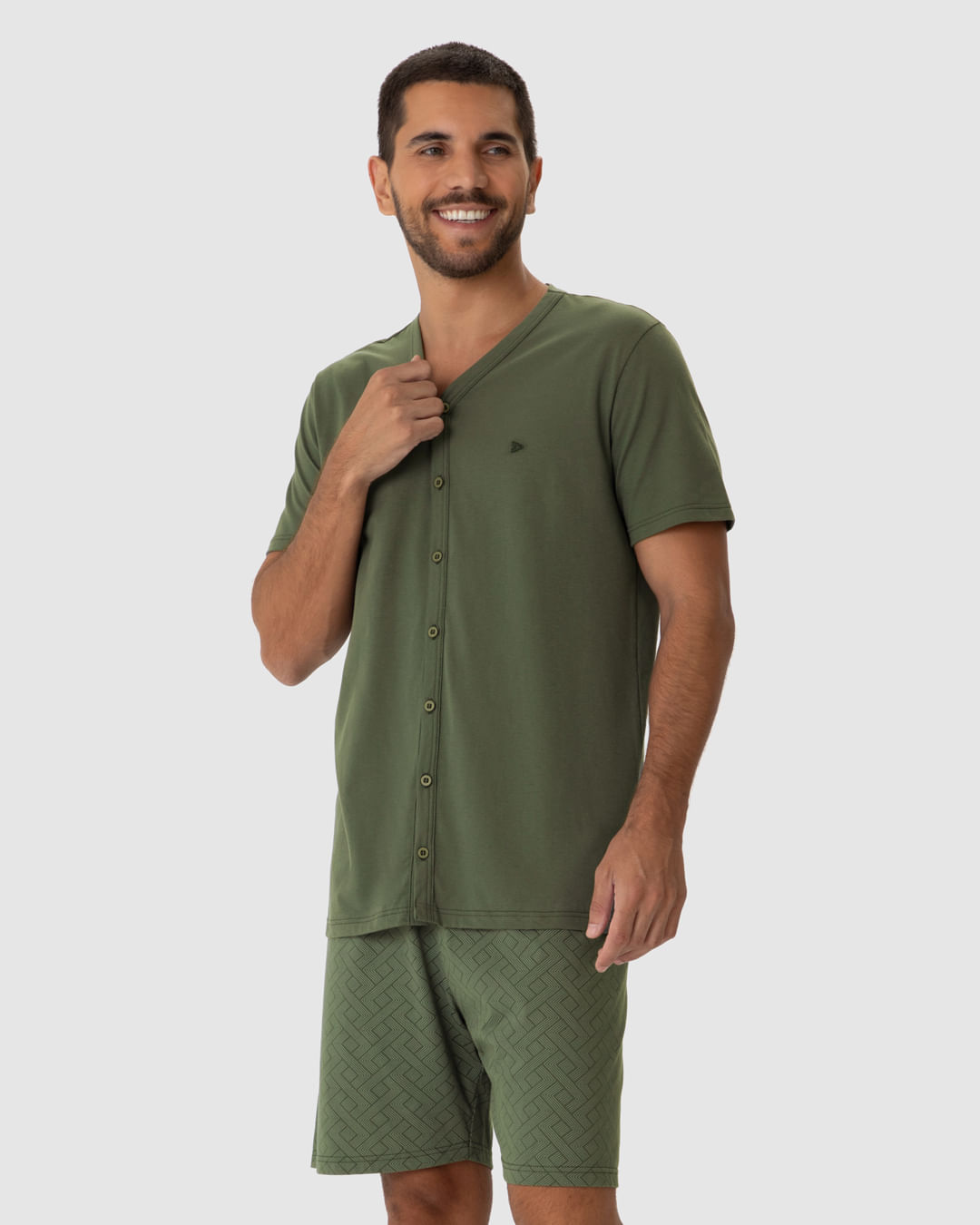 Pijama Masculino Camiseta Abertura Por Botões Em Algodão - Imagem 6