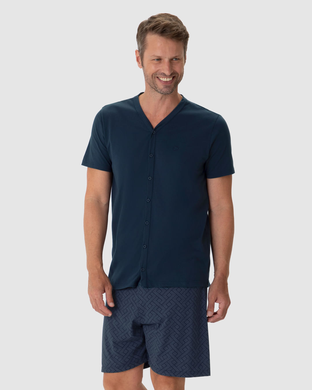 Pijama Masculino Camiseta Abertura Por Botões Em Algodão - Imagem 16