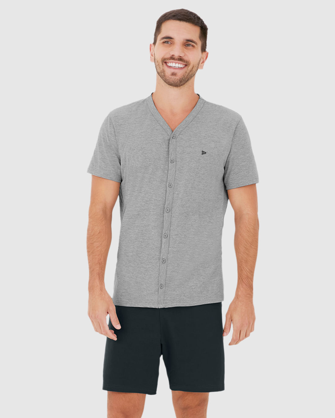 Pijama Masculino Camiseta Abertura Por Botões Em Algodão - Imagem 16