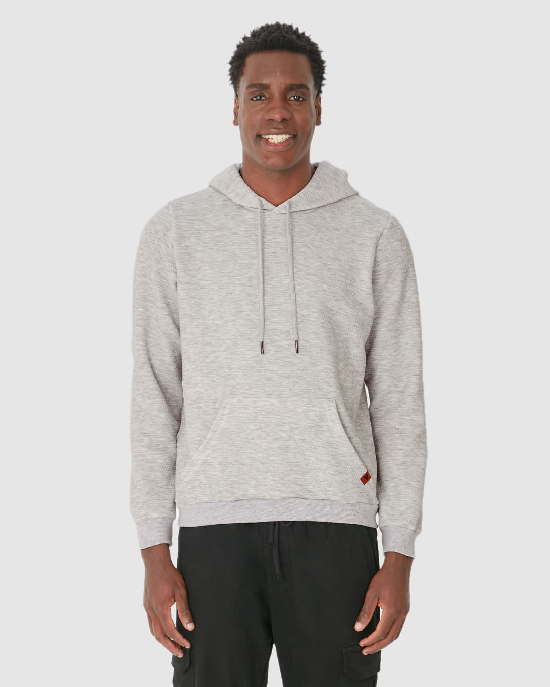 Blusão Masculino com Capuz e Bolso Canguru em Jacquard Texturizado