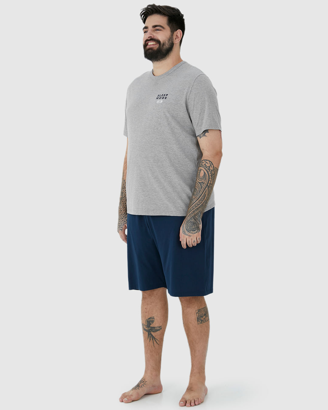 Pijama Masculino Plus Size Camiseta Manga Curta Sleep Mode Em Algodão - Imagem 17