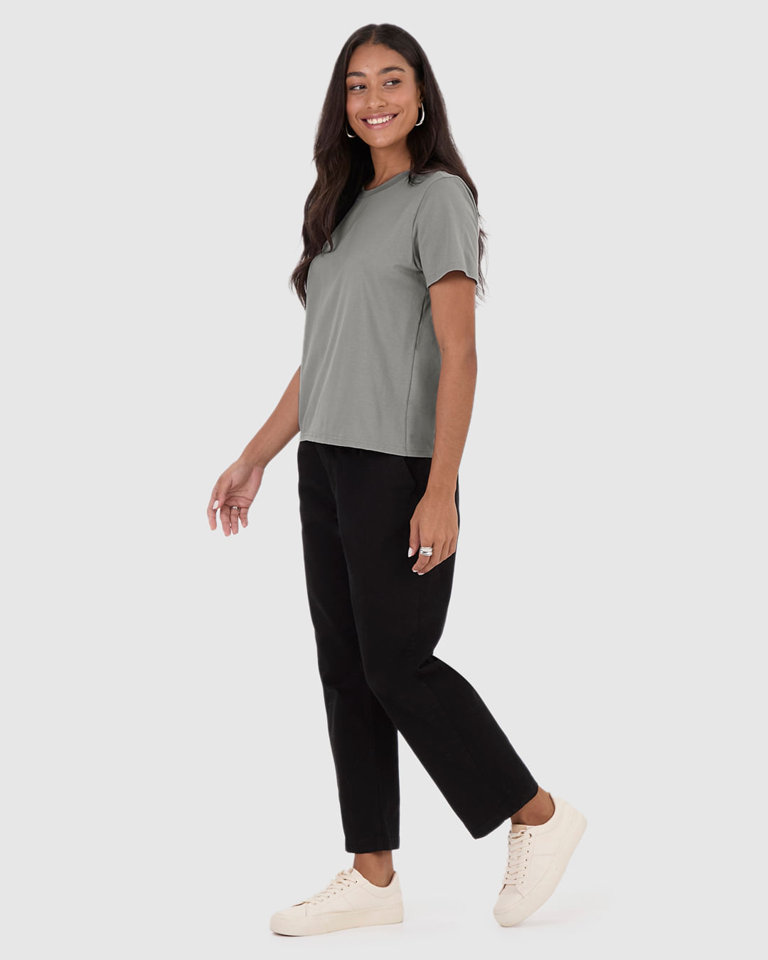 Blusa Básica Feminina Decote Redondo Com Pesponto Em Algodão - Imagem 2