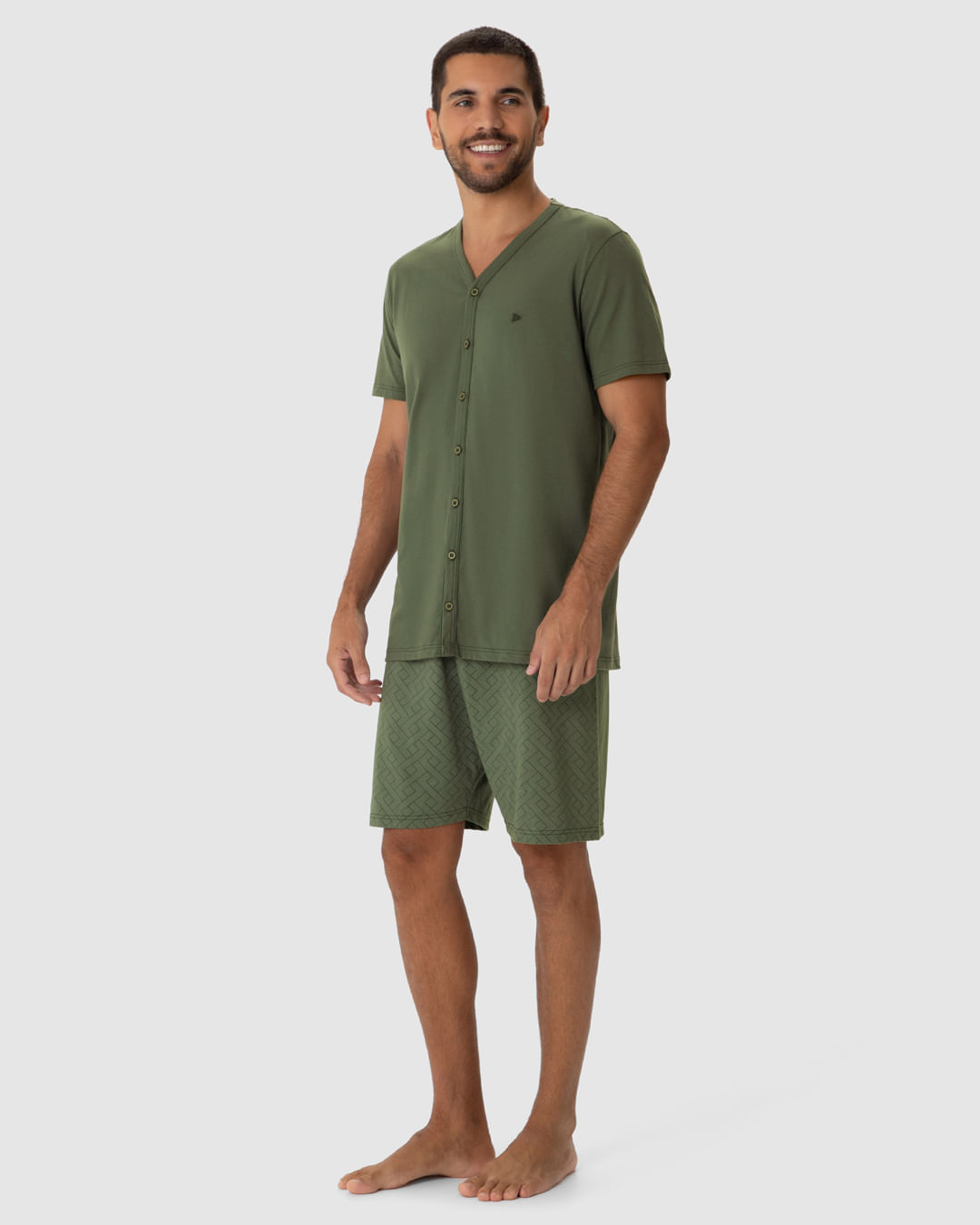 Pijama Masculino Camiseta Abertura Por Botões Em Algodão - Imagem 2