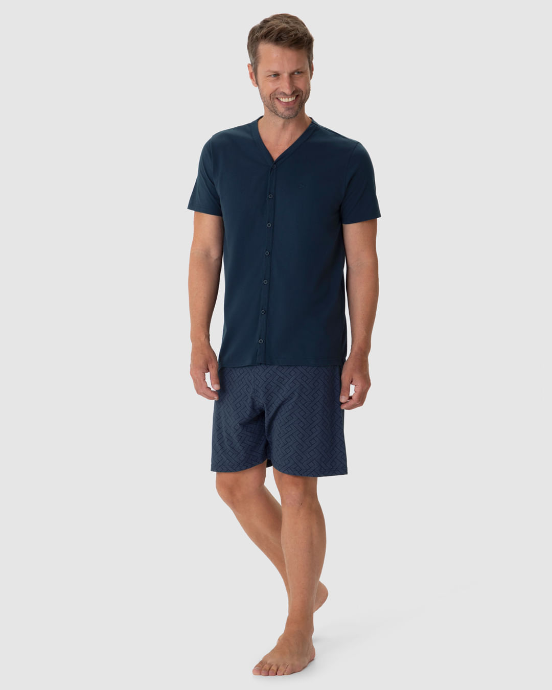 Pijama Masculino Camiseta Abertura Por Botões Em Algodão - Imagem 17