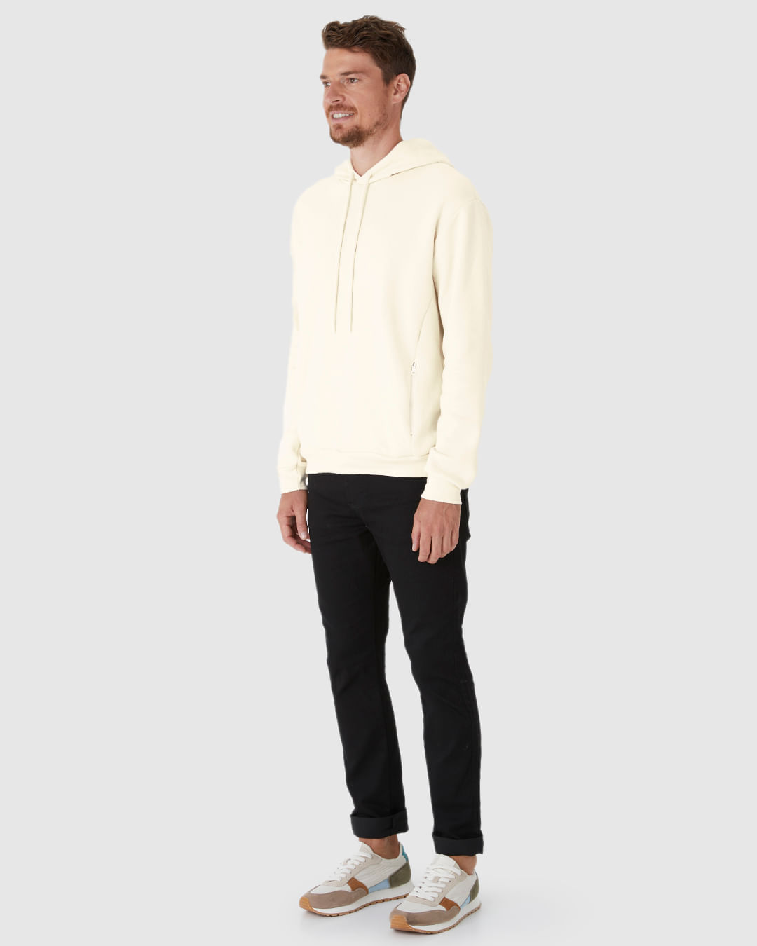 Blusão Masculino Com Capuz E Bolso Fecho Zíper Em Moletom Comfy Flanelado - Imagem 2