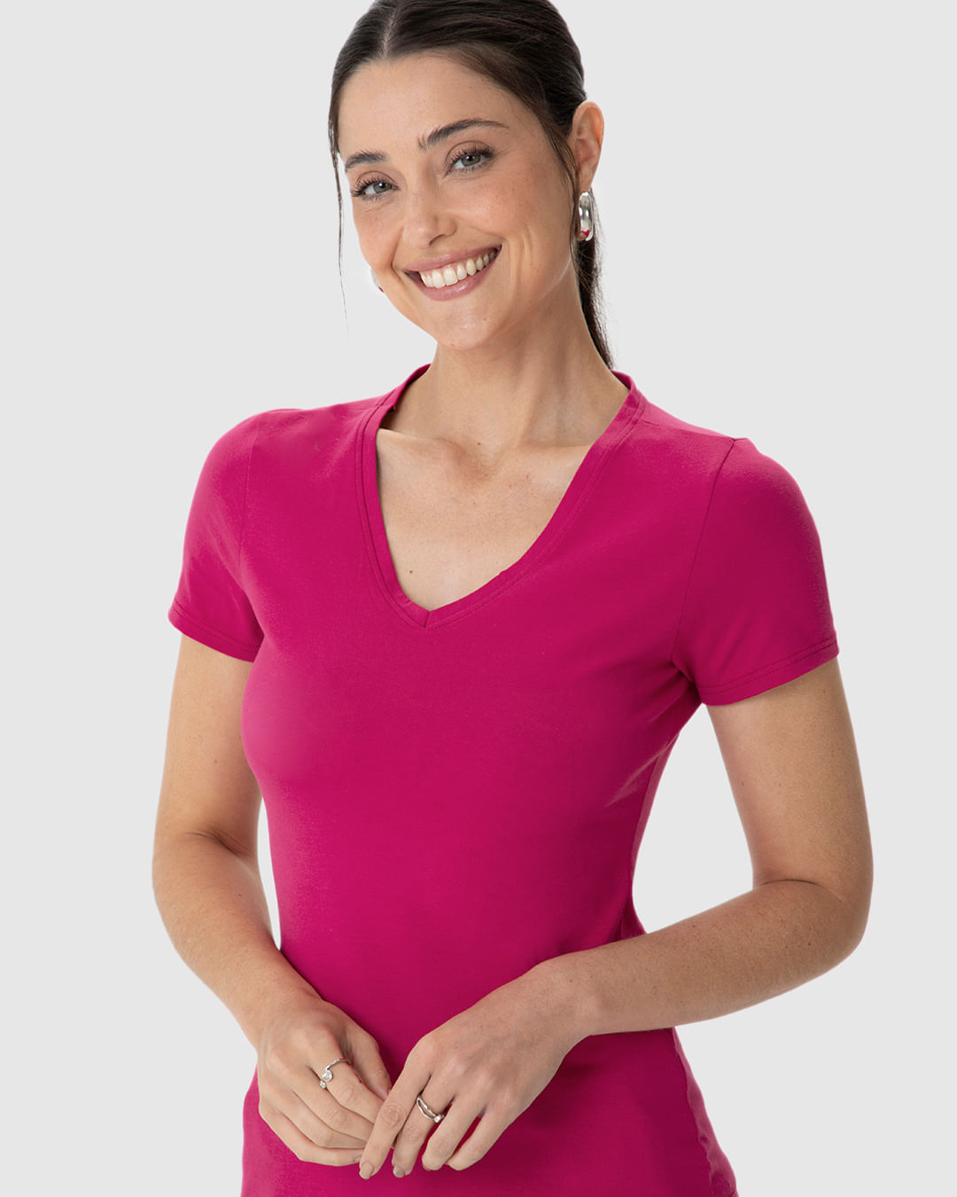 Blusa Básica Feminina Decote V Em Algodão - Imagem 3