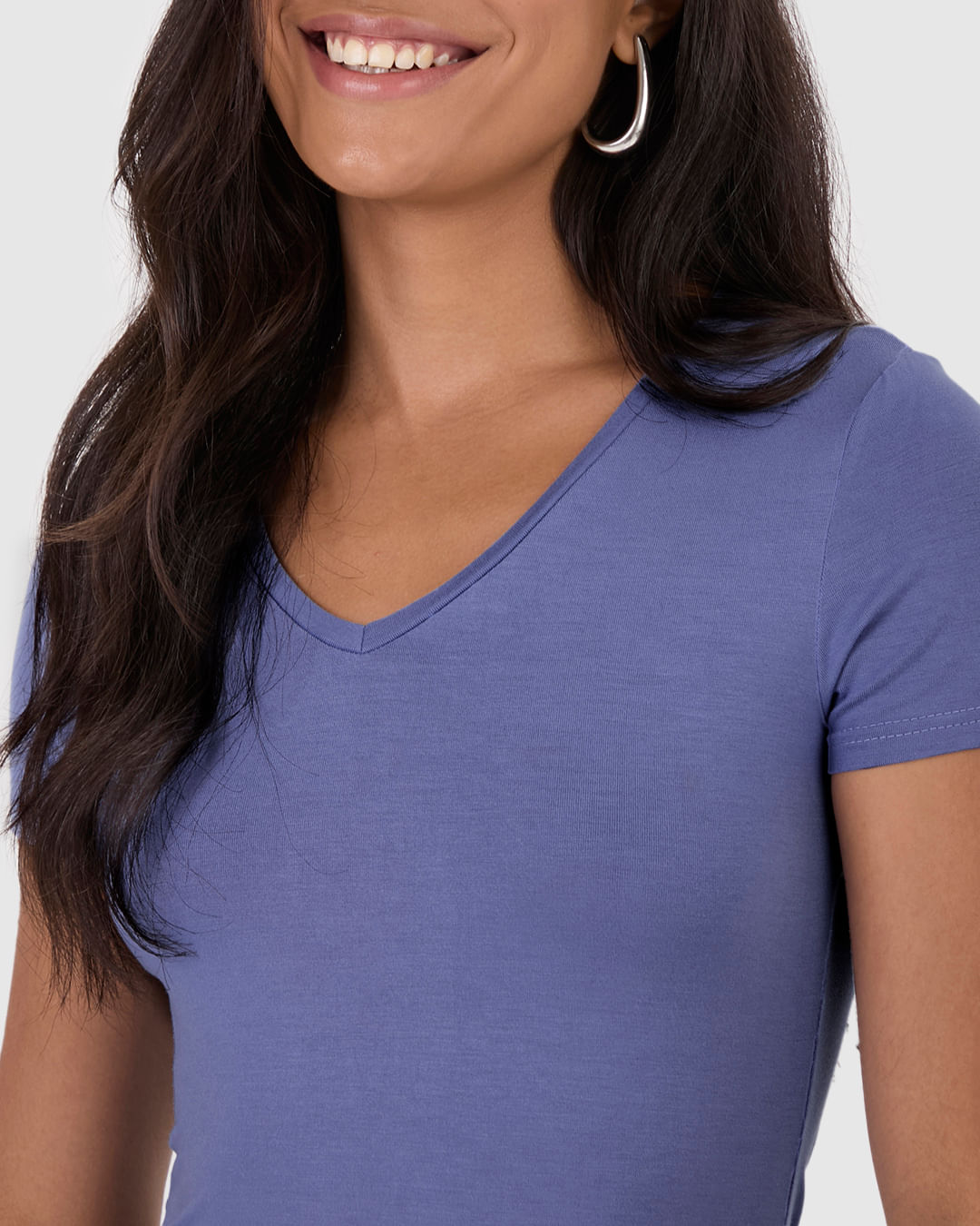 Blusa Básica Feminina Decote V Em Viscose Stretch - Imagem 23