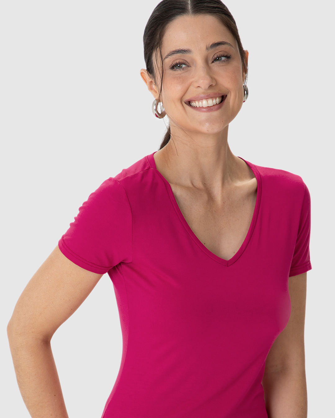 Blusa Básica Feminina Decote V Em Viscose Stretch - Imagem 13