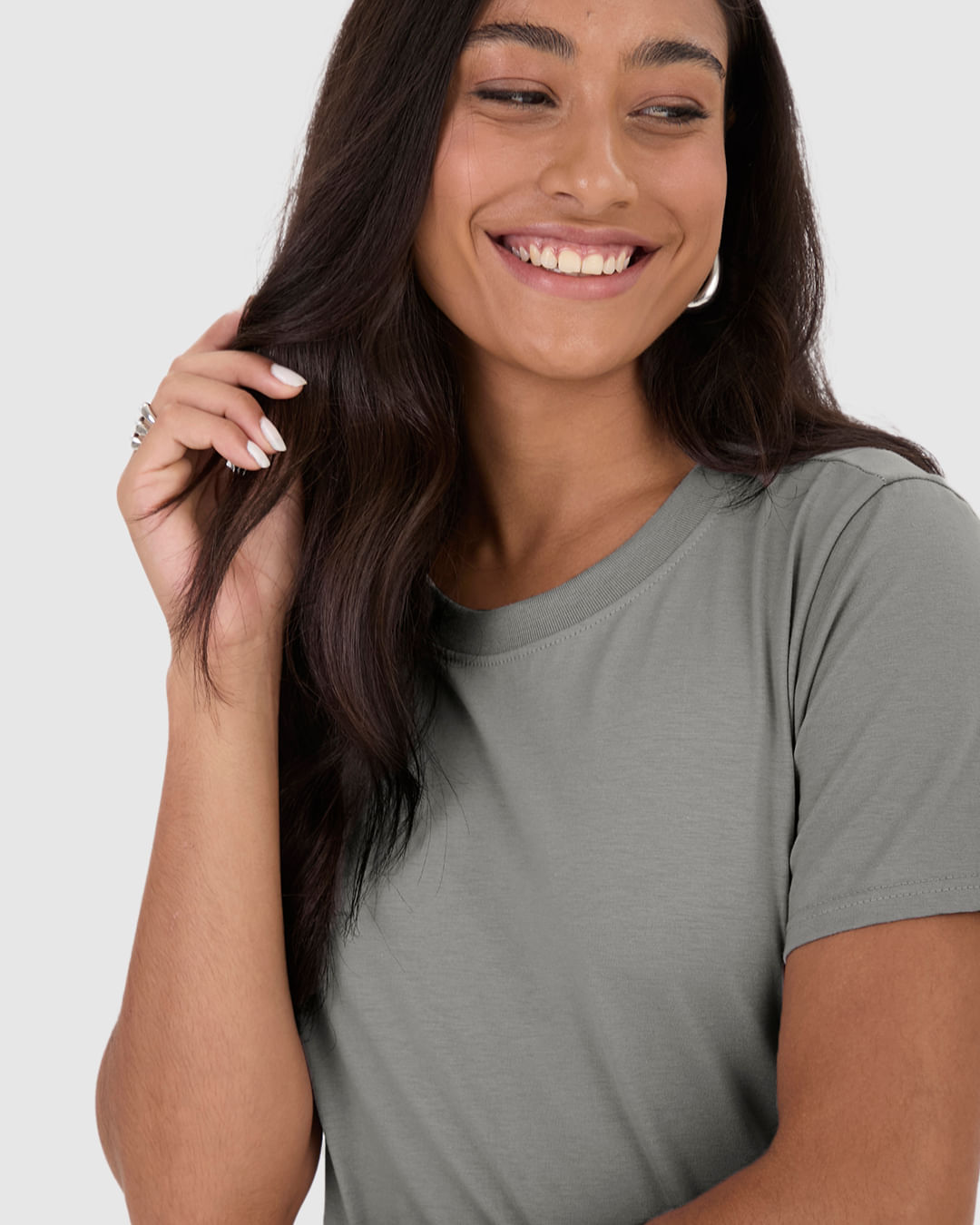 Blusa Básica Feminina Decote Redondo Com Pesponto Em Algodão - Imagem 13