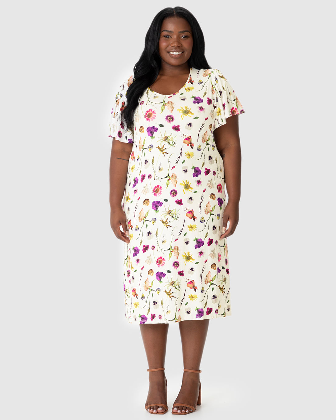 Vestido Midi Feminino Plus Size Fenda Lateral Em Malha Viscolinho Stretch - Imagem 19