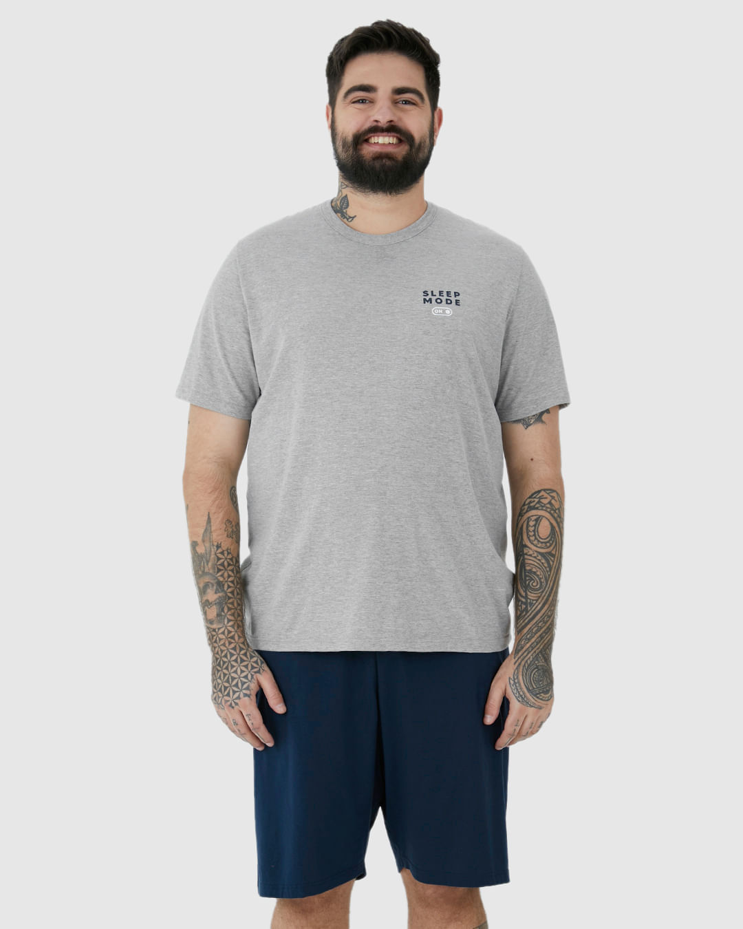 Pijama Masculino Plus Size Camiseta Manga Curta Sleep Mode Em Algodão - Imagem 19