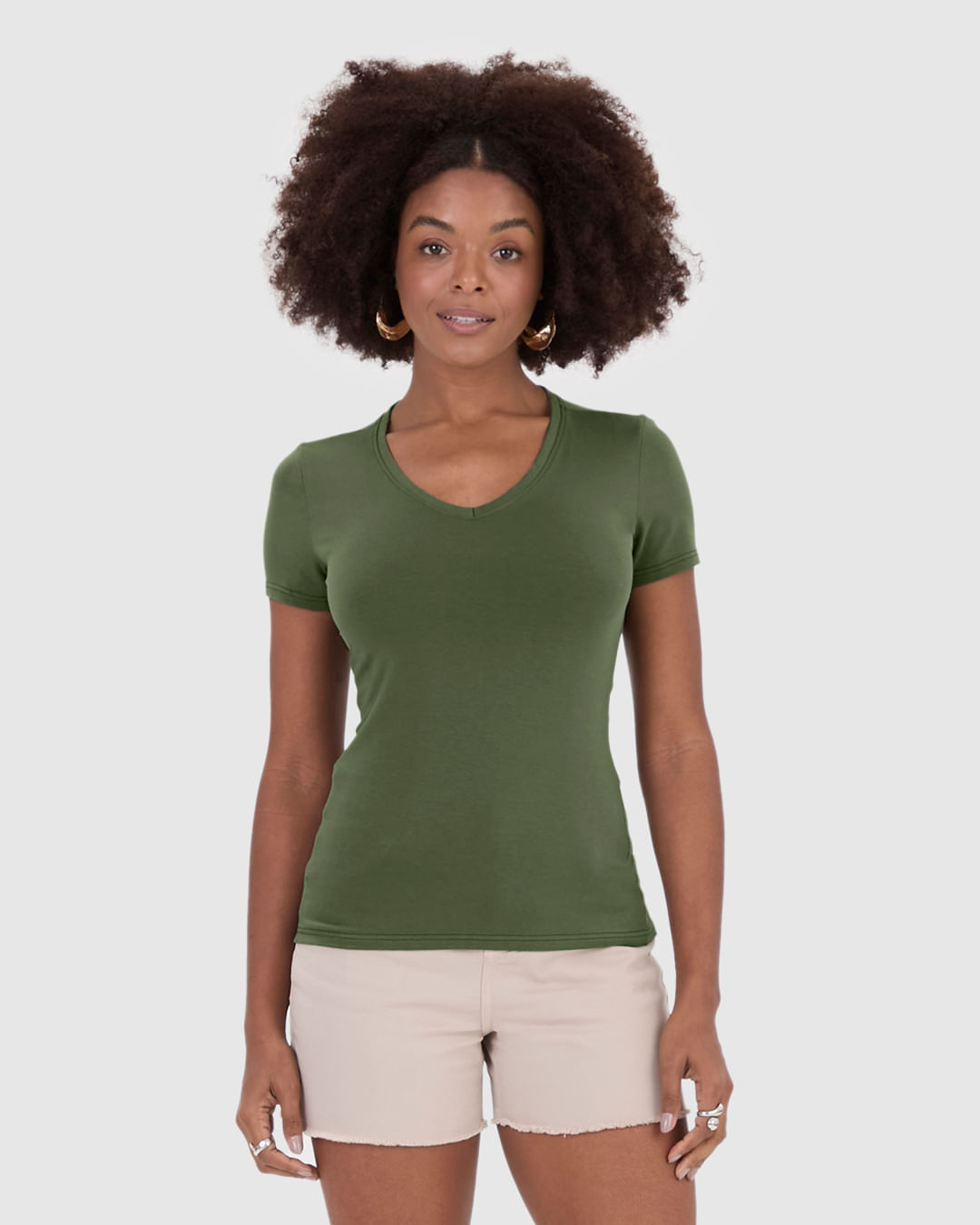 Blusa Básica Feminina Decote V Em Algodão - Imagem 29