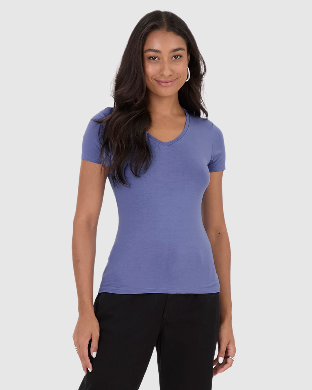 Blusa Básica Feminina Decote V Em Viscose Stretch - Imagem 4