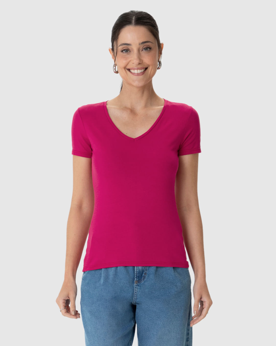 Blusa Básica Feminina Decote V Em Viscose Stretch - Imagem 29