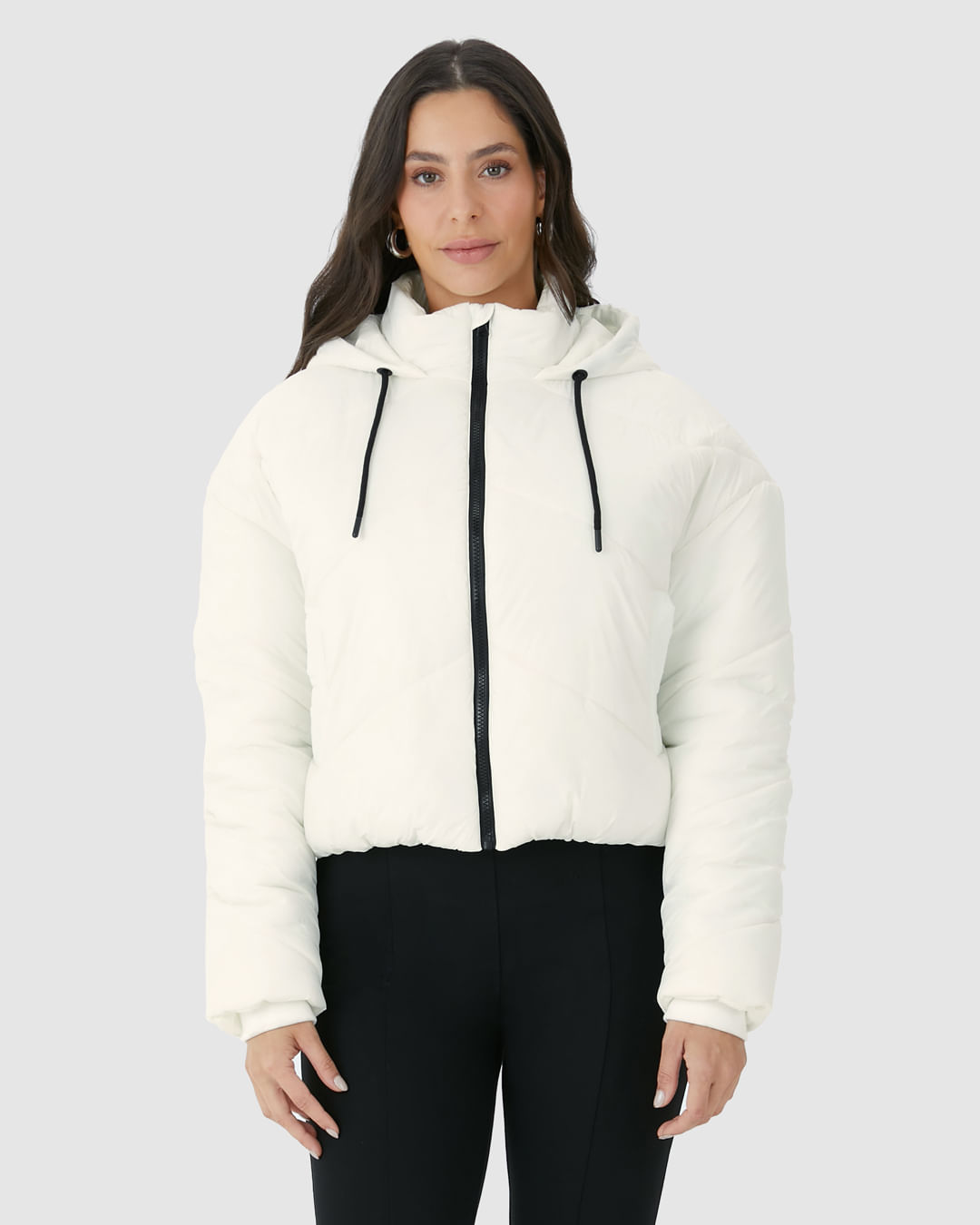 Jaqueta Feminina Puffer Cropped Com Capuz Em Nylon - Imagem 9