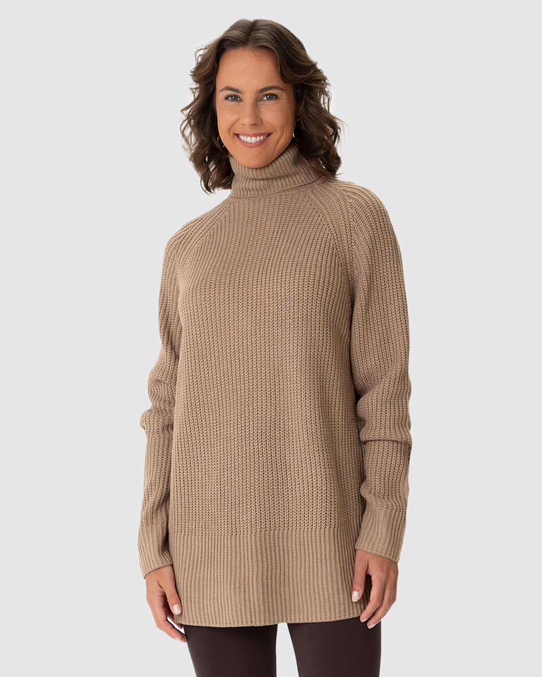 Blusão Feminino Gola Alta Fenda Lateral Em Tricô - Imagem 14