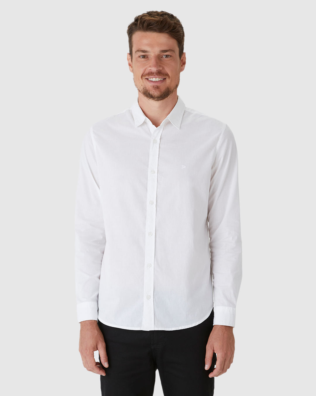 Camisa Masculina Slim Bordado Peitoral Em Algodão Com Elastano - Imagem 14