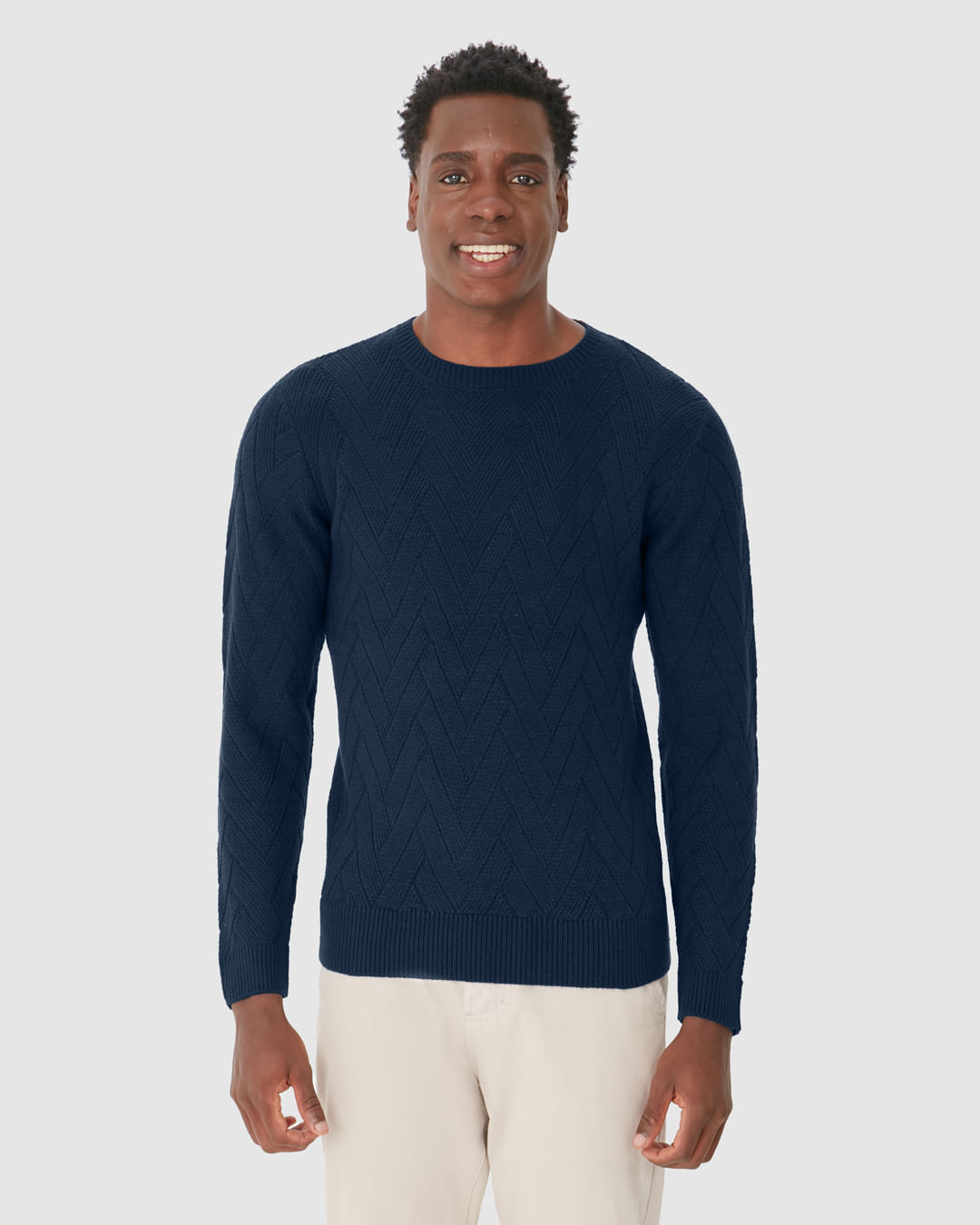 Suéter Masculino Gola Redonda Manga Longa Em Tricô Texturizado - Imagem 14