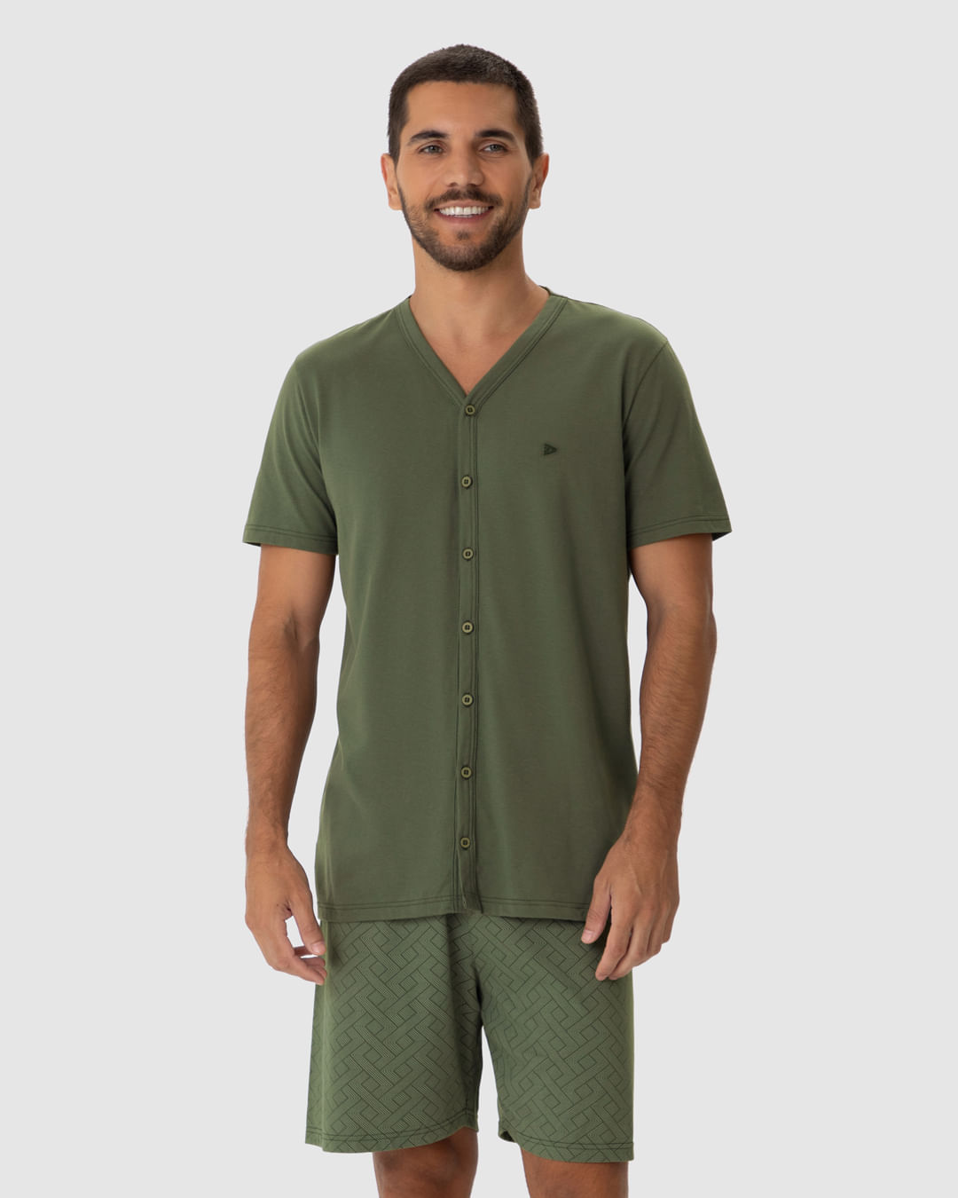 Pijama Masculino Camiseta Abertura Por Botões Em Algodão - Imagem 14