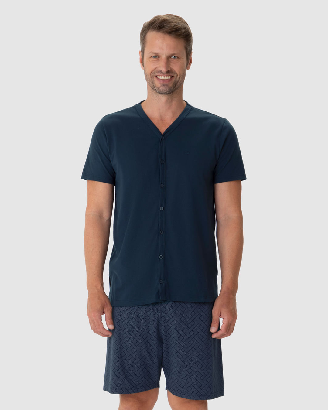 Pijama Masculino Camiseta Abertura Por Botões Em Algodão - Imagem 9