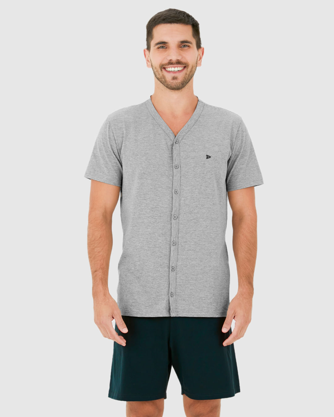 Pijama Masculino Camiseta Abertura Por Botões Em Algodão - Imagem 14