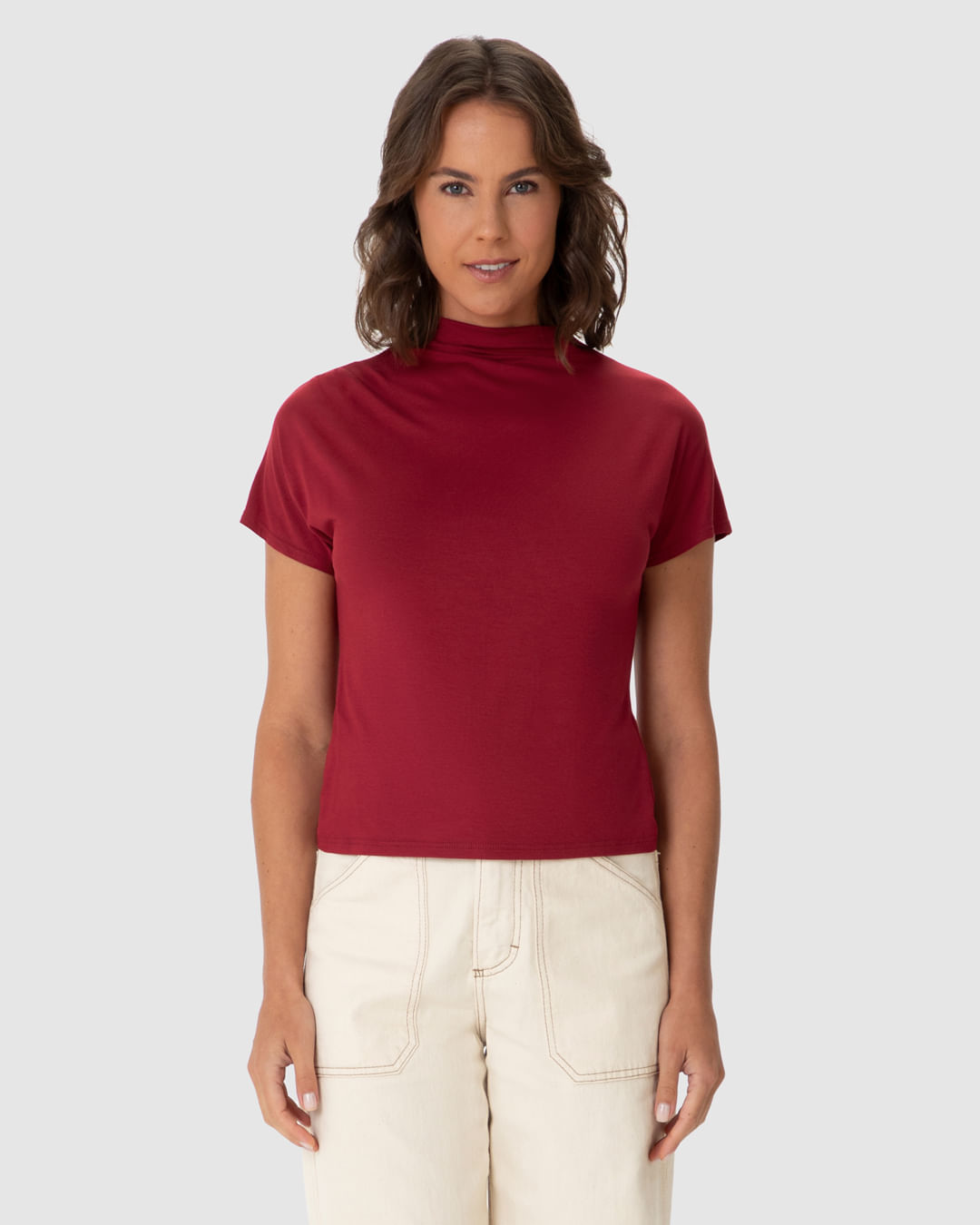 Blusa Feminina Gola Alta Detalhe Pregas No Ombro Em Viscose Stretch - Imagem 24