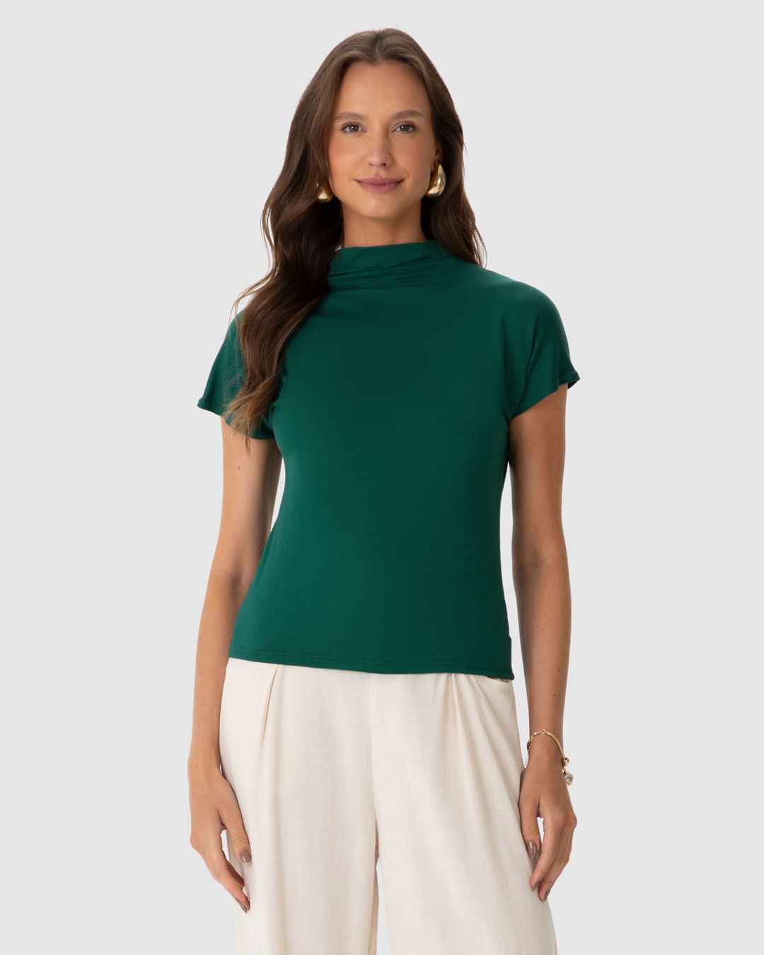 Blusa Feminina Gola Alta Detalhe Pregas No Ombro Em Viscose Stretch - Imagem 19