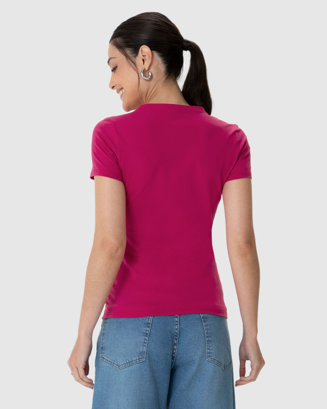 Blusa Básica Feminina Decote V Em Algodão - Imagem 5