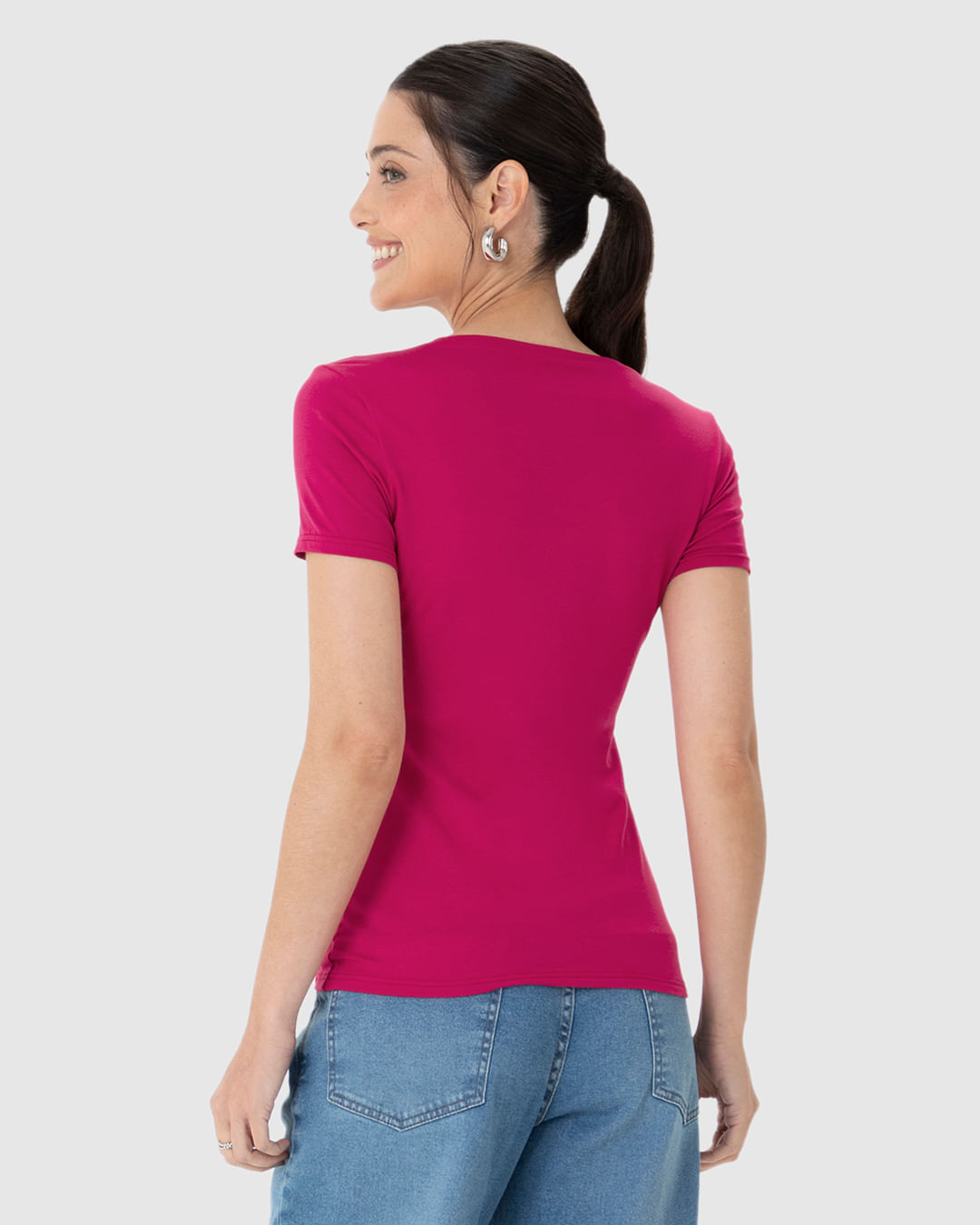 Blusa Básica Feminina Decote V Em Viscose Stretch - Imagem 5