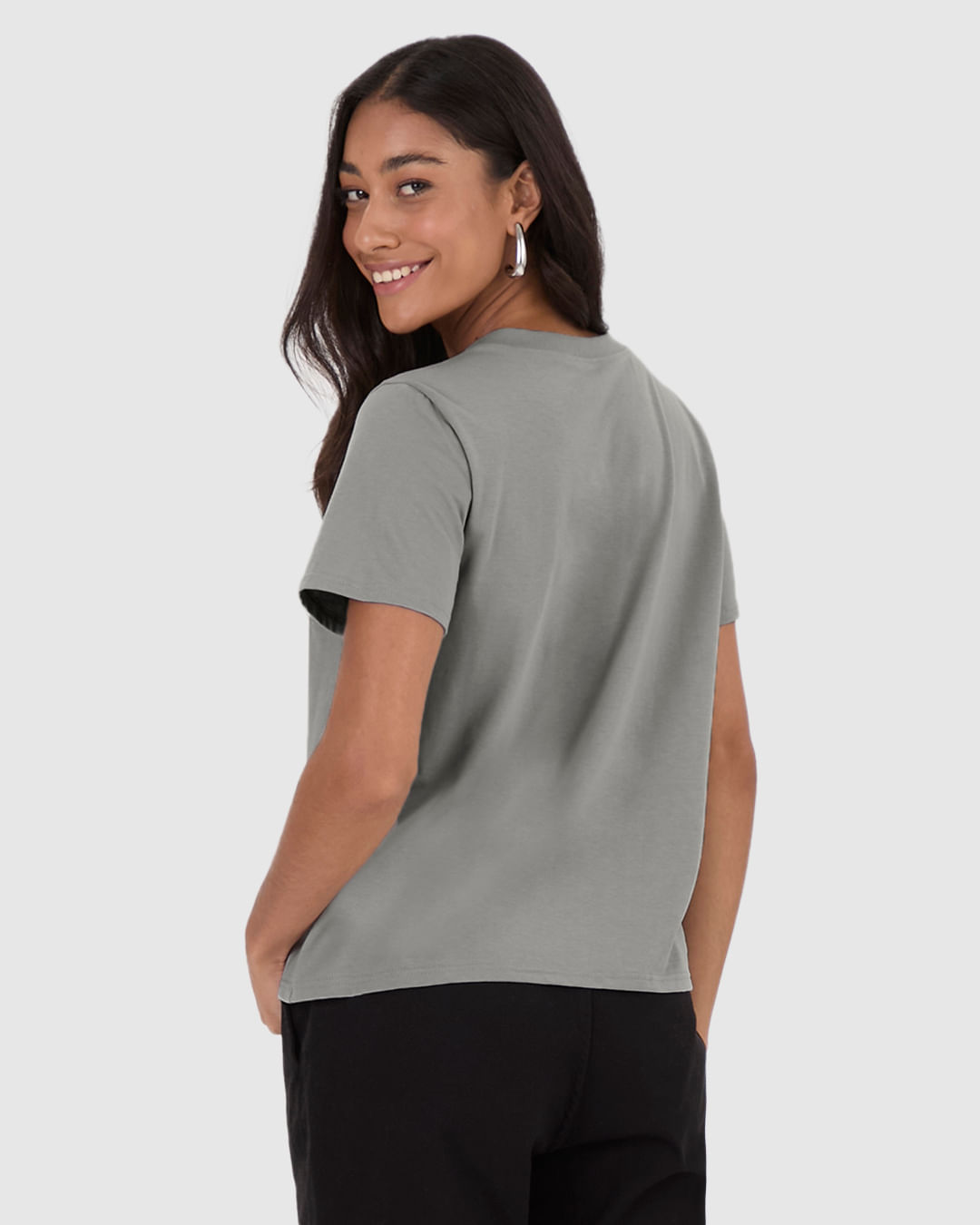 Blusa Básica Feminina Decote Redondo Com Pesponto Em Algodão - Imagem 25