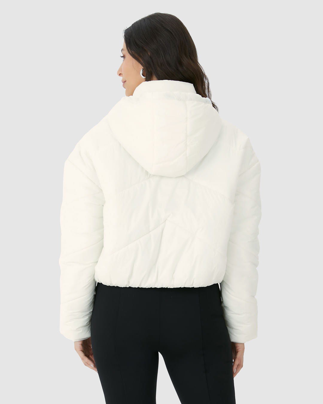 Jaqueta Feminina Puffer Cropped Com Capuz Em Nylon - Imagem 10