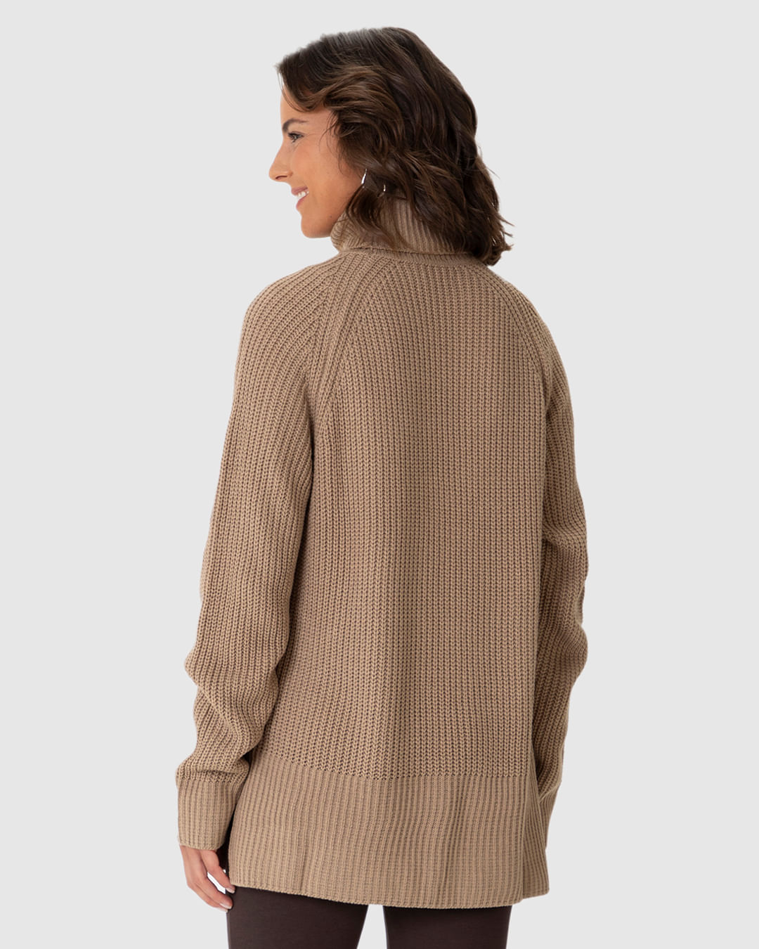 Blusão Feminino Gola Alta Fenda Lateral Em Tricô - Imagem 10