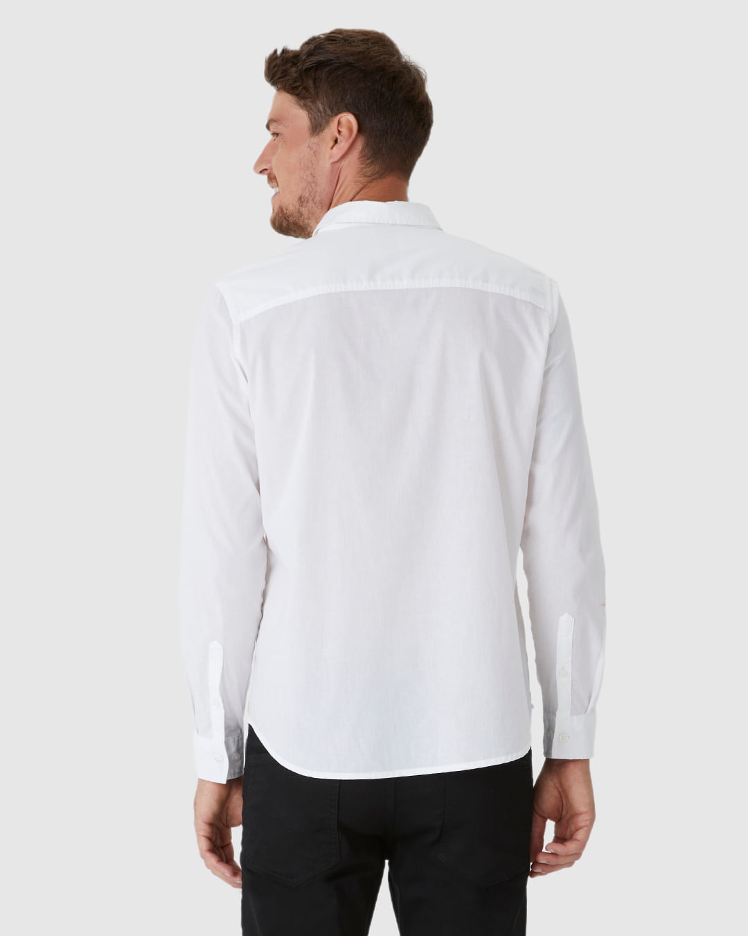 Camisa Masculina Slim Bordado Peitoral Em Algodão Com Elastano - Imagem 5