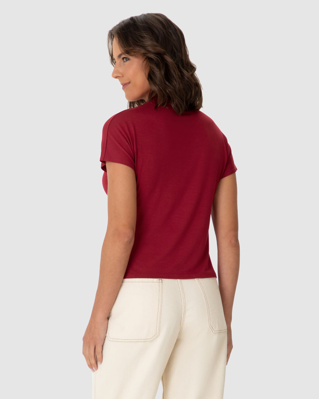 Blusa Feminina Gola Alta Detalhe Pregas No Ombro Em Viscose Stretch - Imagem 10