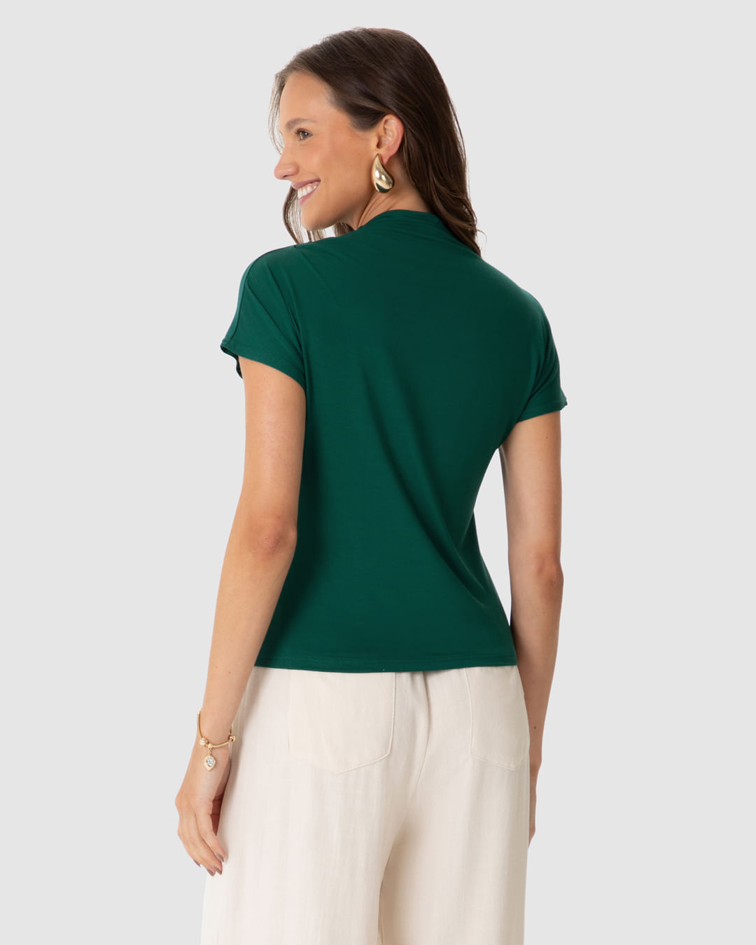 Blusa Feminina Gola Alta Detalhe Pregas No Ombro Em Viscose Stretch - Imagem 25