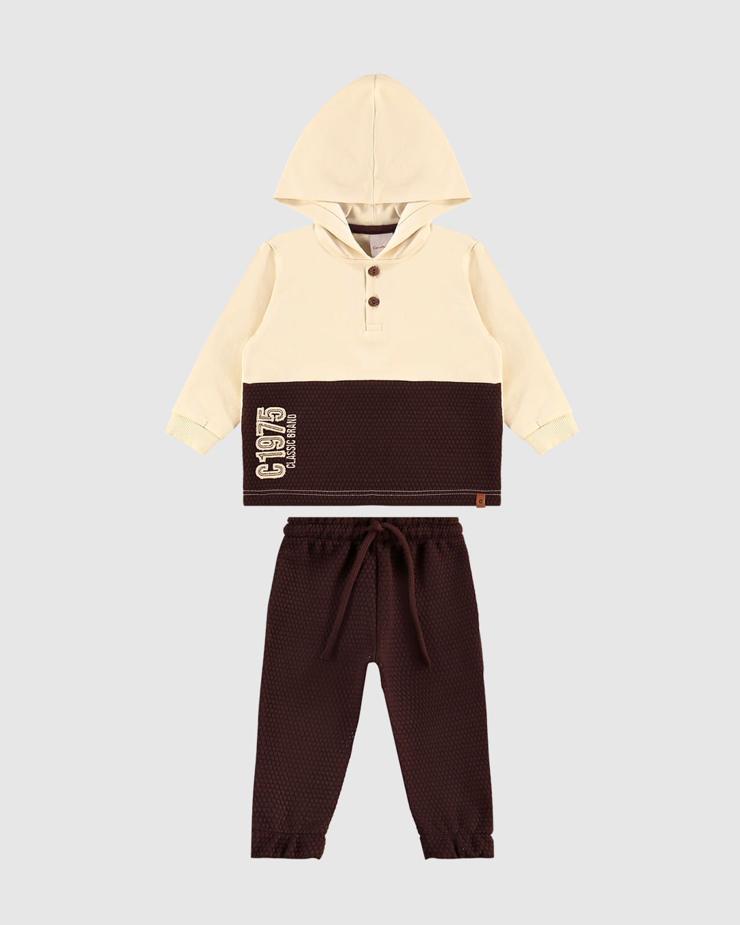 Conjunto Menino Blusão com Capuz em Moletom e Jacquard - Carinhoso