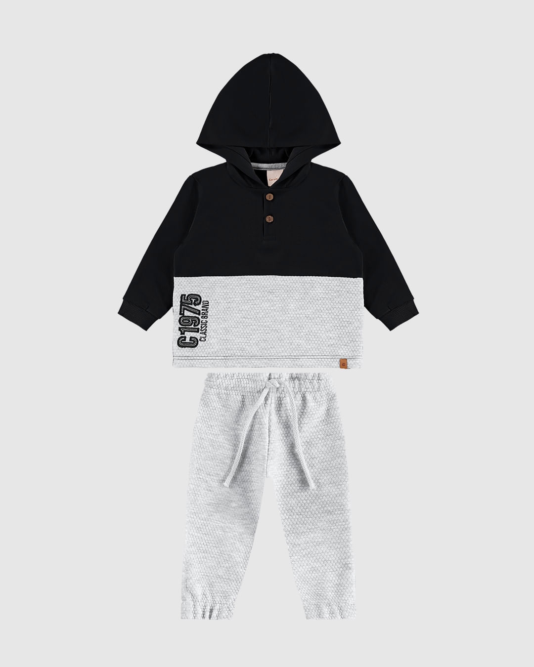 Conjunto Menino Blusão com Capuz em Moletom e Jacquard - Carinhoso
