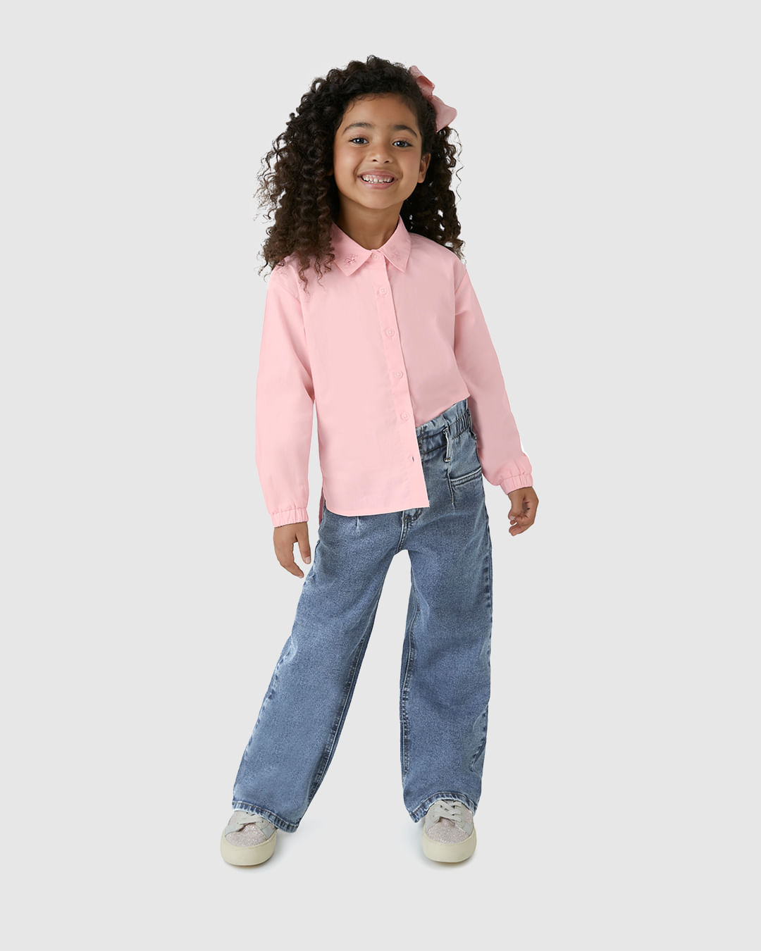 Camisa Menina Manga Longa Barra Mullet em Tricoline - Carinhoso