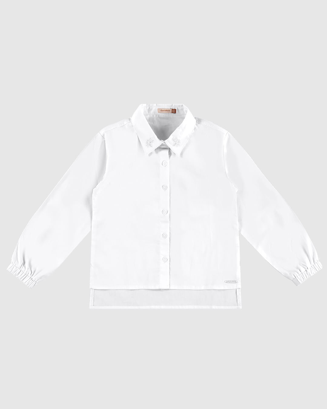 Camisa Menina Manga Longa Barra Mullet Em Tricoline - Carinhoso