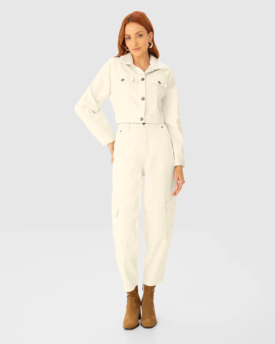 Jaqueta Cropped Feminina Gola Pelo Removível Em Sarja Com Elastano - ENFIM - Imagem 4